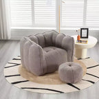 Fauteuil poire Okak Chenille avec ottoman, fauteuil poire lounge à accoudoirs carrés et pouf, canapé en mousse haute résilience pour salon