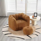 Fauteuil poire Okak Chenille avec ottoman, fauteuil poire lounge à accoudoirs carrés et pouf, canapé en mousse haute résilience pour salon