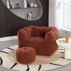 Fauteuil poire Okak Chenille avec ottoman, fauteuil poire lounge à accoudoirs carrés et pouf, canapé en mousse haute résilience pour salon