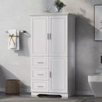 Meuble de rangement de salle de bain autoportant moderne GDFStudio Sienna en bois avec trois tiroirs et une étagère réglable