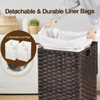 Panier à linge Greenstell avec couvercle, deux sacs intérieurs amovibles, panier de rangement à deux compartiments