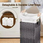 Panier à linge Greenstell avec couvercle, deux sacs intérieurs amovibles, panier de rangement à deux compartiments