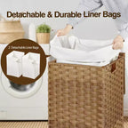 Panier à linge Greenstell avec couvercle, deux sacs intérieurs amovibles, panier de rangement à deux compartiments