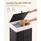 Panier à linge Greenstell avec couvercle, deux sacs intérieurs amovibles, panier de rangement à deux compartiments