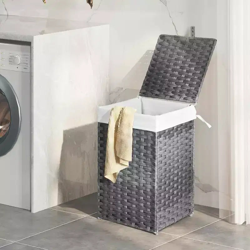 Panier à linge Greenstell avec couvercle, deux sacs intérieurs amovibles, panier de rangement à deux compartiments