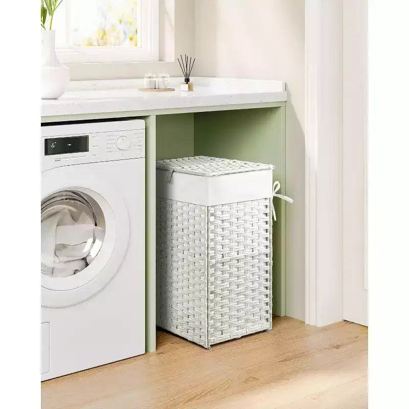 Panier à linge Greenstell avec couvercle, deux sacs intérieurs amovibles, panier de rangement à deux compartiments