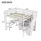 Lit mezzanine Clihome double avec bureau en L et tiroirs, armoire et escalier de rangement