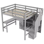 Lit mezzanine Clihome double avec bureau en L et tiroirs, armoire et escalier de rangement