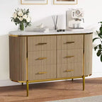 Fluted 6 Drawer Dresser, 47.2in Wide Mid Century Modern Wooden Chest of Drawers with Curved Profile Design and Gold Handles for Bedroom Closet
