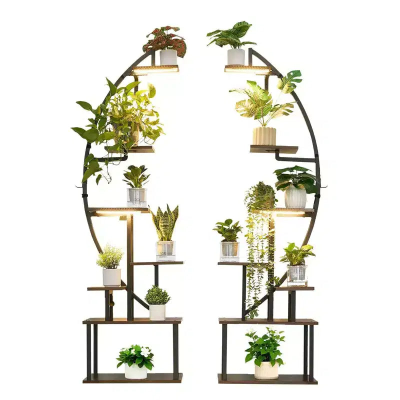 VIYET Lot de 2 supports à plantes demi-lune en métal à 7 niveaux de 166 cm de haut, pour l'intérieur avec lampes de croissance, 3 minuteries et 10 niveaux de luminosité