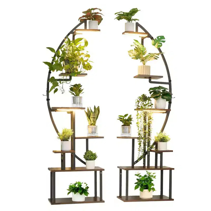 VIYET Lot de 2 supports à plantes demi-lune en métal à 7 niveaux de 166 cm de haut, pour l'intérieur avec lampes de croissance, 3 minuteries et 10 niveaux de luminosité
