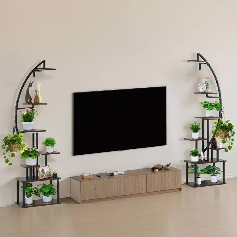 VIYET Lot de 2 supports à plantes demi-lune en métal à 7 niveaux de 166 cm de haut, pour l'intérieur avec lampes de croissance, 3 minuteries et 10 niveaux de luminosité
