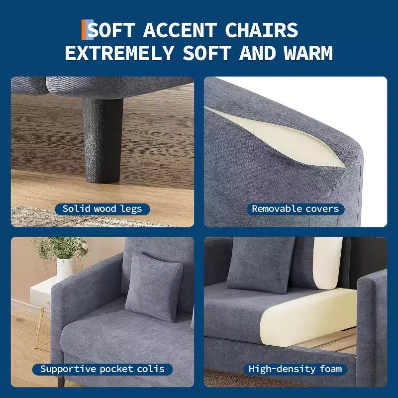 Causeuse, causeuse moderne du milieu du siècle pour petits espaces, cadre en bois, assemblage sans outils, canapé confortable pour chambre à coucher, salon