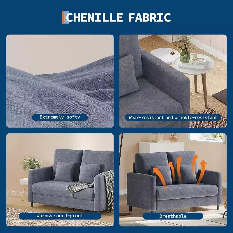 Causeuse, causeuse moderne du milieu du siècle pour petits espaces, cadre en bois, assemblage sans outils, canapé confortable pour chambre à coucher, salon