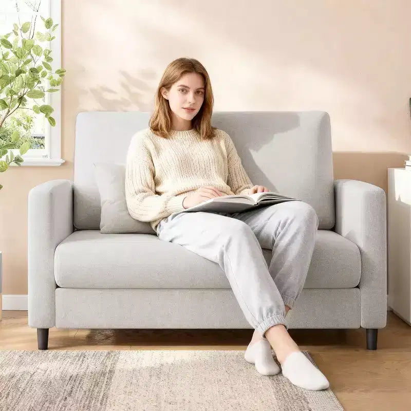 Causeuse, causeuse moderne du milieu du siècle pour petits espaces, cadre en bois, assemblage sans outils, canapé confortable pour chambre à coucher, salon