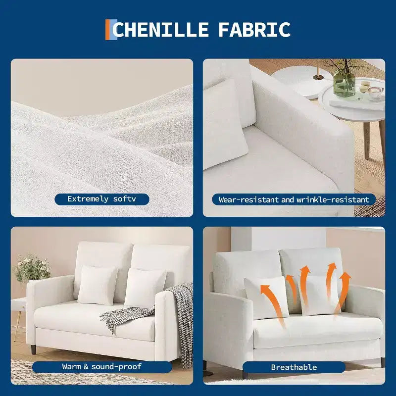 Causeuse, causeuse moderne du milieu du siècle pour petits espaces, cadre en bois, assemblage sans outils, canapé confortable pour chambre à coucher, salon
