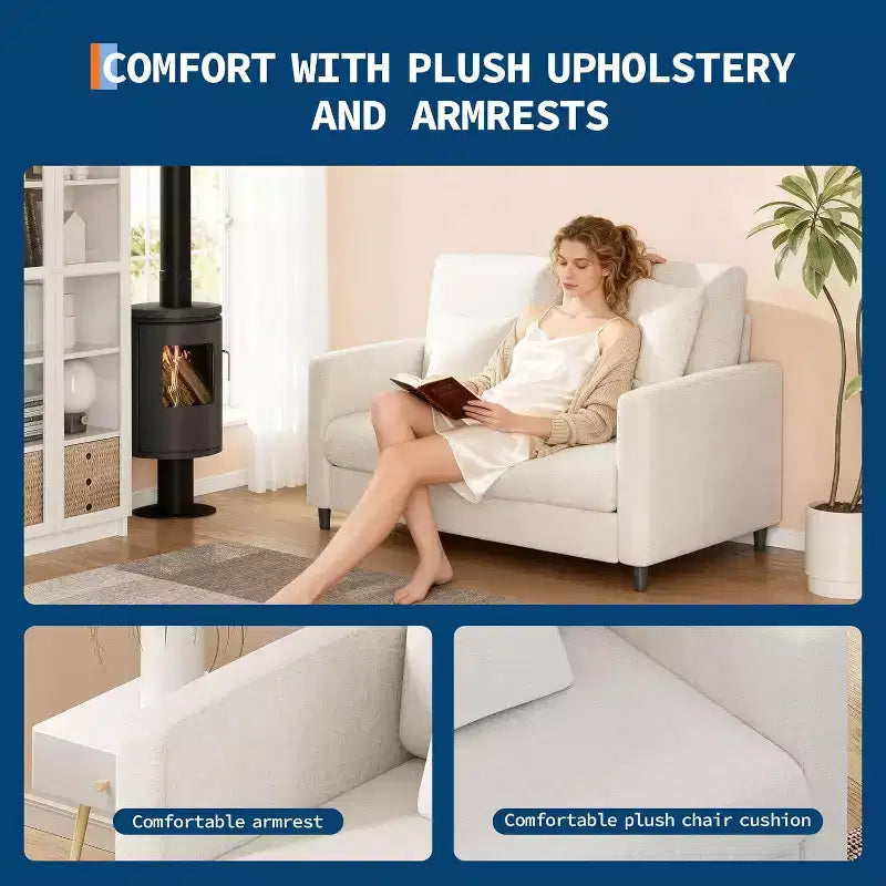 Causeuse, causeuse moderne du milieu du siècle pour petits espaces, cadre en bois, assemblage sans outils, canapé confortable pour chambre à coucher, salon