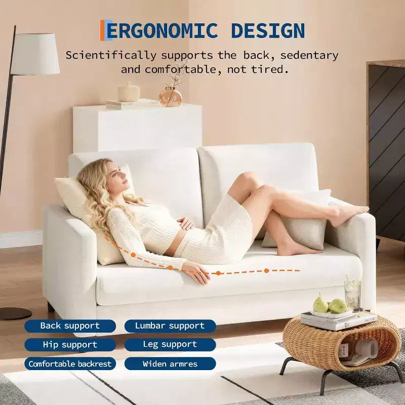 Causeuse, causeuse moderne du milieu du siècle pour petits espaces, cadre en bois, assemblage sans outils, canapé confortable pour chambre à coucher, salon