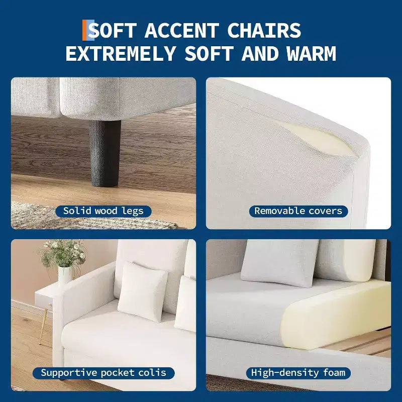 Causeuse, causeuse moderne du milieu du siècle pour petits espaces, cadre en bois, assemblage sans outils, canapé confortable pour chambre à coucher, salon