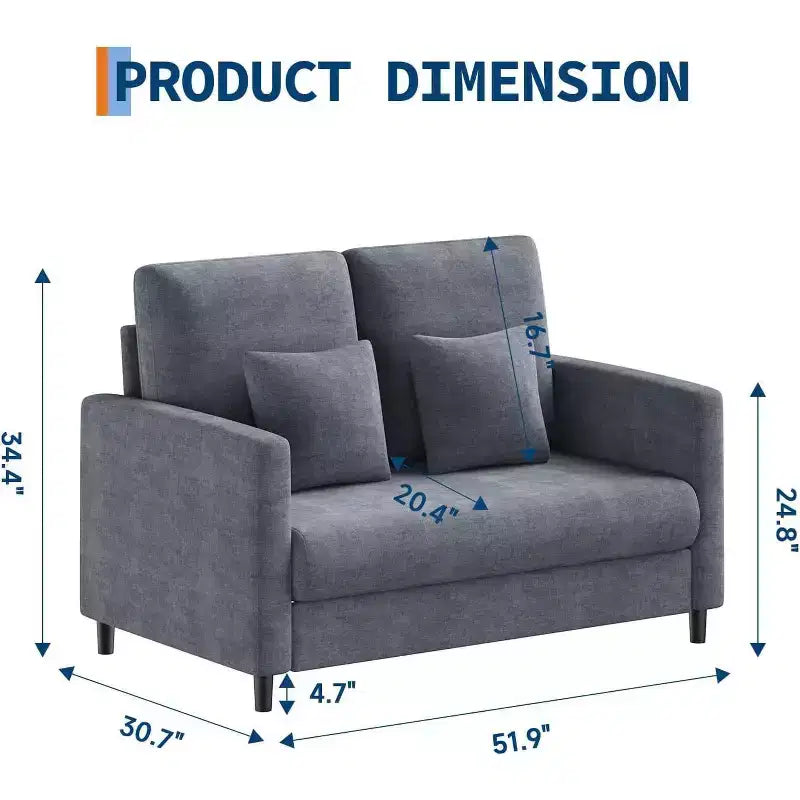 Causeuse, causeuse moderne du milieu du siècle pour petits espaces, cadre en bois, assemblage sans outils, canapé confortable pour chambre à coucher, salon