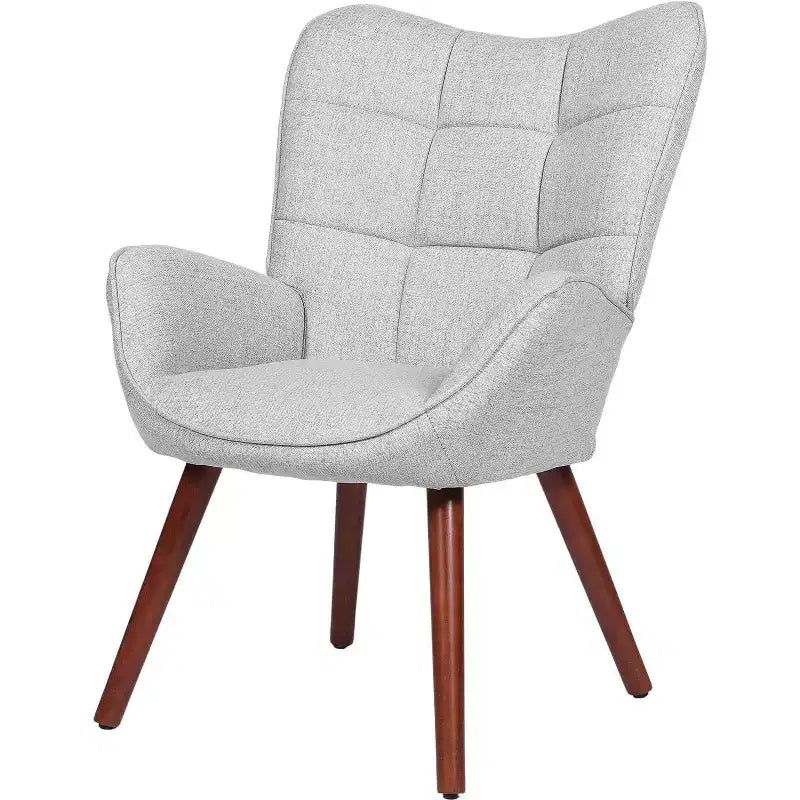 Upholstered Dining Chairs, Mid Century High Back Chairs with Oak Legs, Farmhouse Style for Kitchen, Dining Room, Living Room, Restaurant