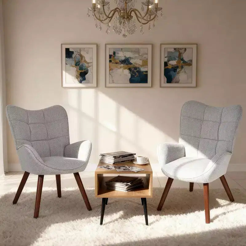 Chaises de salle à manger rembourrées, Chaises dossier haut de style Mid-Century avec pieds en chêne, Style Ferme pour Cuisine, Salle à manger, Salon, Restaurant