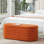 Banc ottoman de rangement ovale moderne Okak avec charnière de sécurité, banc rembourré pour entrée, banc de bout de lit pour salon, entrée