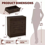 COZONY Commode 3/5 tiroirs, grand meuble de rangement en bois cannelé avec tiroirs à glissement doux, table de chevet moderne en bois