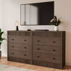 COZONY Commode 3/5 tiroirs, grand meuble de rangement en bois cannelé avec tiroirs à glissement doux, table de chevet moderne en bois