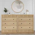 COZONY Commode 3/5 tiroirs, grand meuble de rangement en bois cannelé avec tiroirs à glissement doux, table de chevet moderne en bois