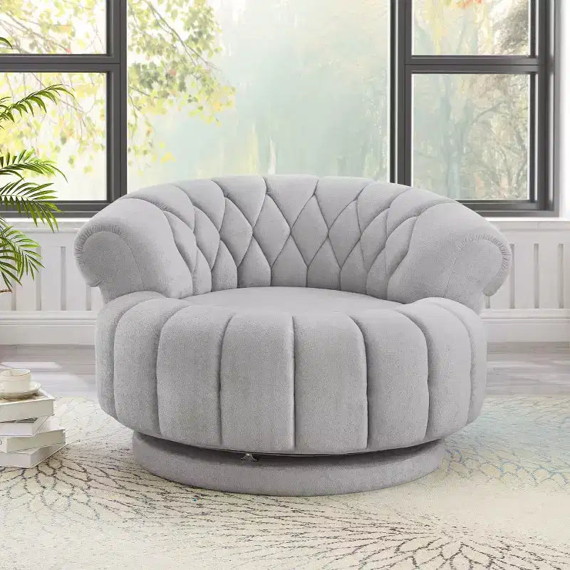 Fauteuil d'appoint pivotant moderne avec coussin épais, fauteuil club rond en chenille, fauteuil pivotant à 360° pour salon ou appartement - Panipeachy