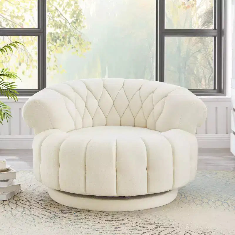 Fauteuil d'appoint pivotant moderne avec coussin épais, fauteuil club rond en chenille, fauteuil pivotant à 360° pour salon ou appartement - Panipeachy