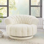 Fauteuil d'appoint pivotant moderne avec coussin épais, fauteuil club rond en chenille, fauteuil pivotant à 360° pour salon ou appartement - Panipeachy