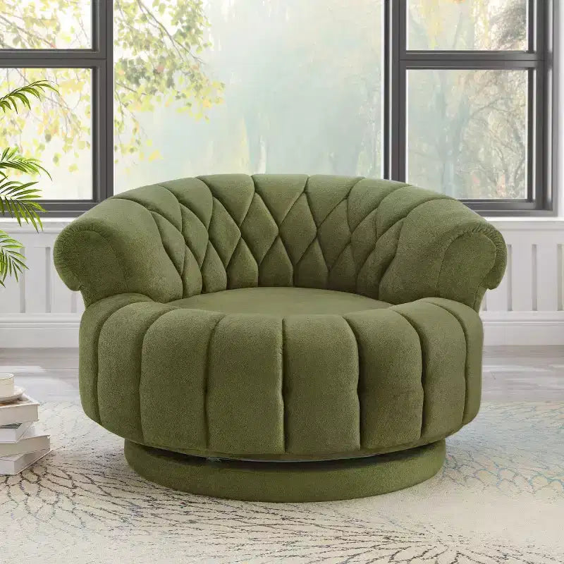 Fauteuil d'appoint pivotant moderne avec coussin épais, fauteuil club rond en chenille, fauteuil pivotant à 360° pour salon ou appartement - Panipeachy
