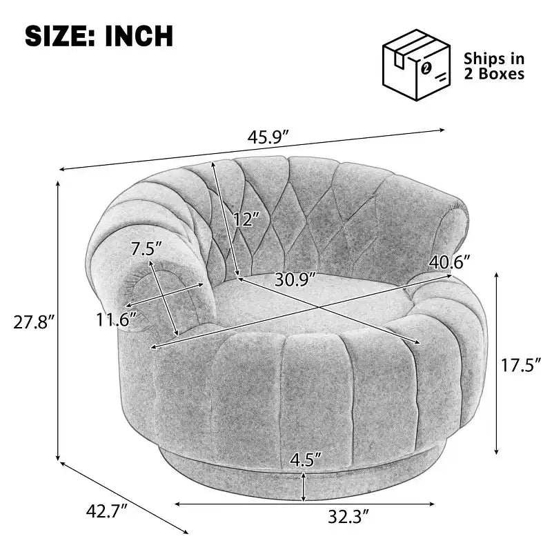 Fauteuil d'appoint pivotant moderne avec coussin épais, fauteuil club rond en chenille, fauteuil pivotant à 360° pour salon ou appartement - Panipeachy