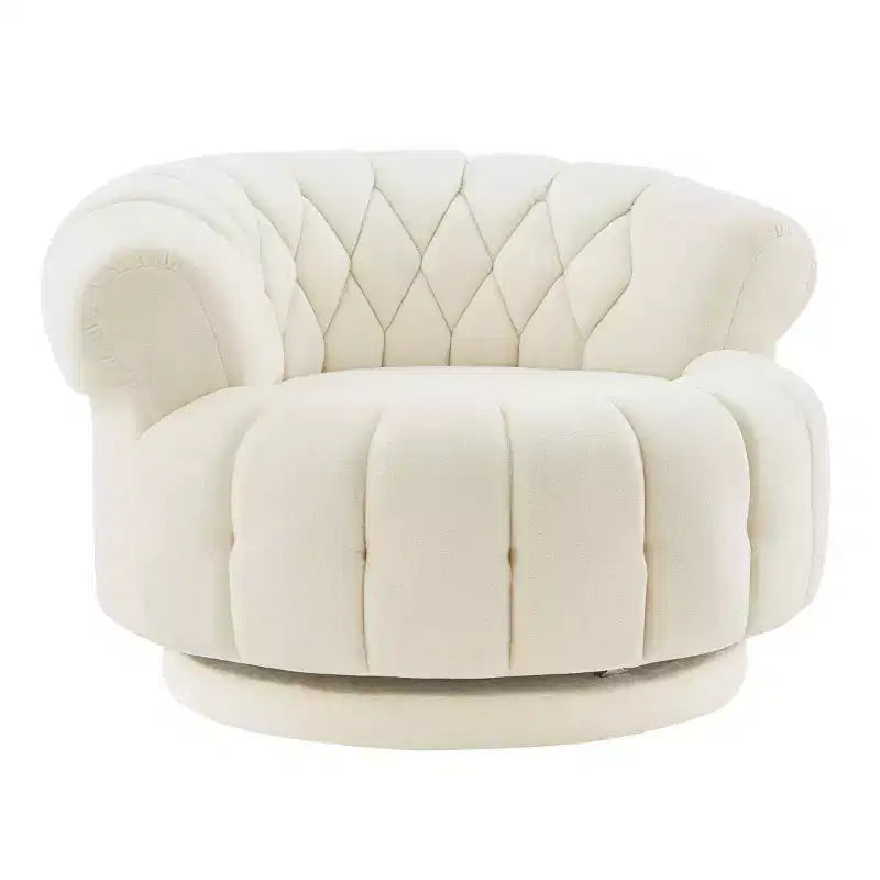 Fauteuil d'appoint pivotant moderne avec coussin épais, fauteuil club rond en chenille, fauteuil pivotant à 360° pour salon ou appartement - Panipeachy