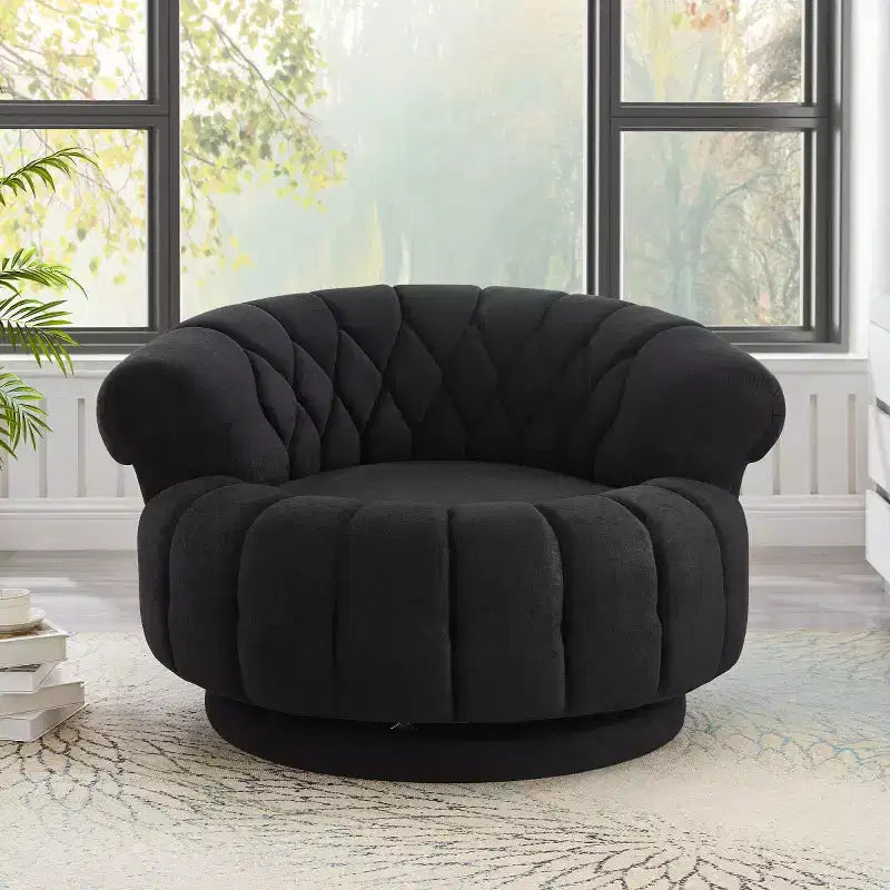 Fauteuil d'appoint pivotant moderne avec coussin épais, fauteuil club rond en chenille, fauteuil pivotant à 360° pour salon ou appartement - Panipeachy