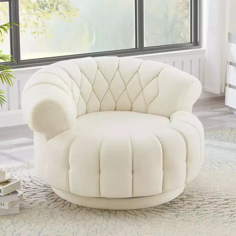 Modern Swivel Accent Chair with Thick Cushioning, Chenille Round Club Chair, 360 Rotating Barrel Chair for Living Room or Apartment-Panipeachy