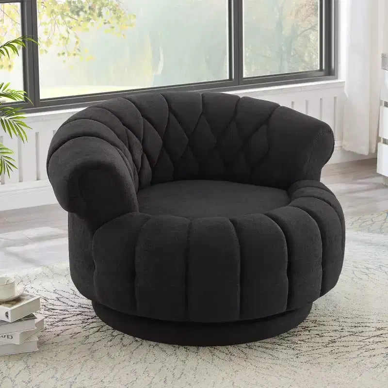 Fauteuil d'appoint pivotant moderne avec coussin épais, fauteuil club rond en chenille, fauteuil pivotant à 360° pour salon ou appartement - Panipeachy