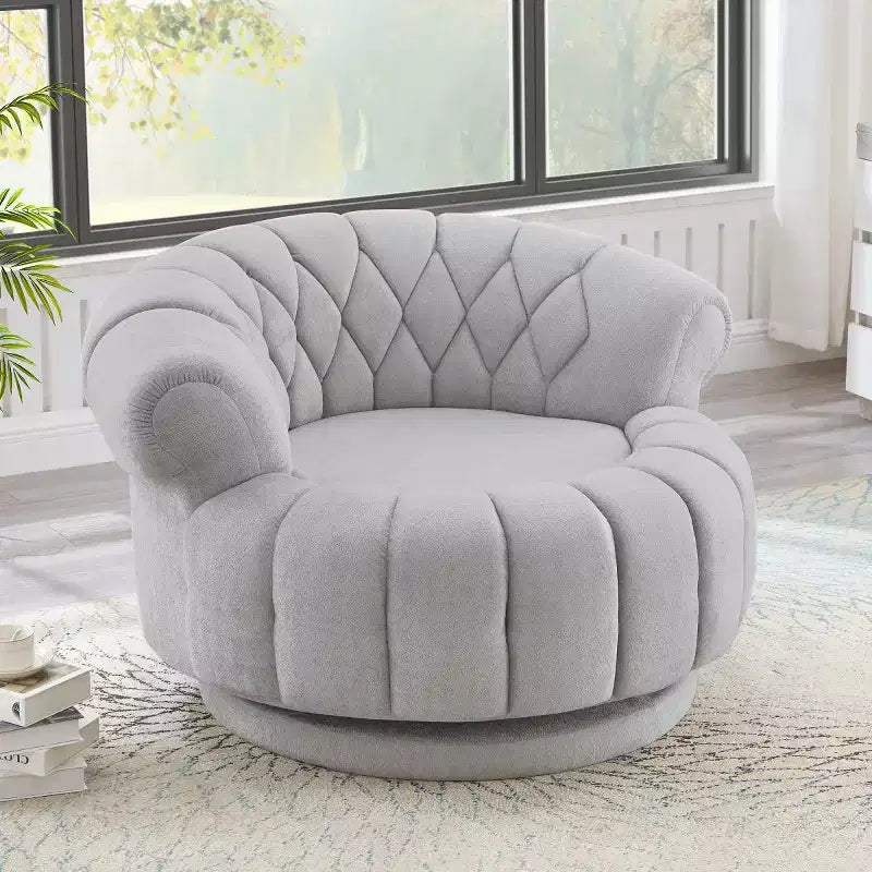 Fauteuil d'appoint pivotant moderne avec coussin épais, fauteuil club rond en chenille, fauteuil pivotant à 360° pour salon ou appartement - Panipeachy