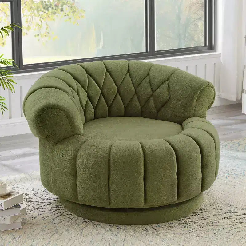 Fauteuil d'appoint pivotant moderne avec coussin épais, fauteuil club rond en chenille, fauteuil pivotant à 360° pour salon ou appartement - Panipeachy