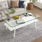 Table basse rectangulaireTable basse en verre avec plateau en verre trempé, pieds en métal, table transparente moderne pour salon, appartement ou maison