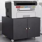 COZONY Printer Stand with Storage, 3D Heavy Duty Printer Table, Adjustable Shelf, Double-Door, on Wheels, Metal Fax Machine Table for Home Office