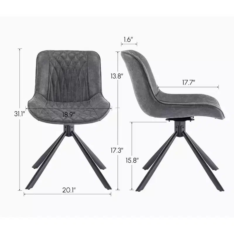 Ensemble de 2 chaises de salle à manger pivotantes modernes TUYOHW, chaise d'appoint avec pieds en métal noir, chaise rembourrée en cuir et suède pour salle à manger, cuisine, marron