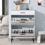 Meuble à chaussures TUYOHW avec 2 tiroirs basculants, Organisateur de rangement autonome pour entrée avec pieds en métal et tiroir supérieur, Blanc