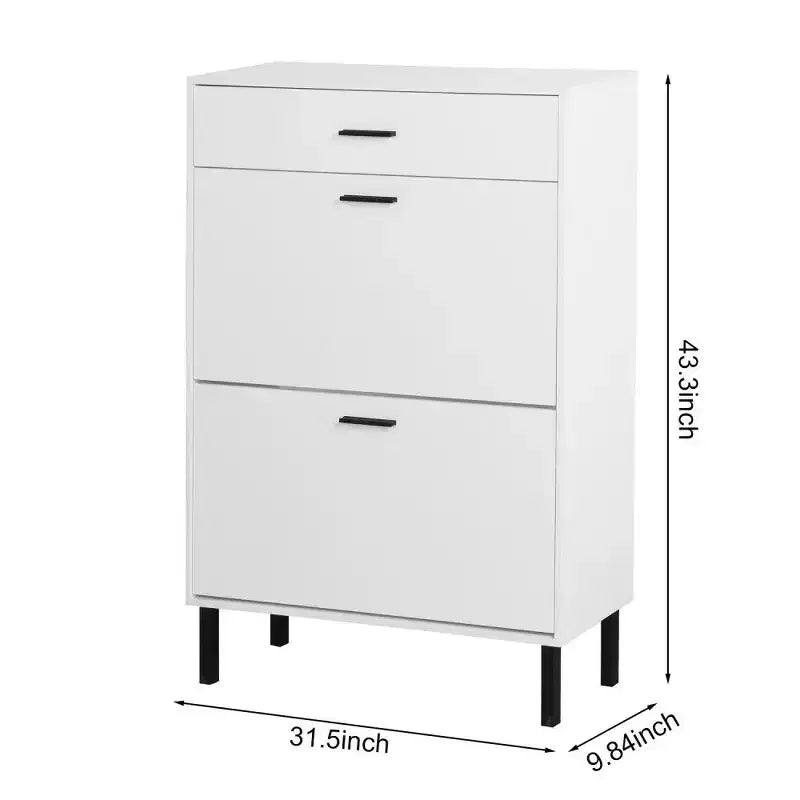 Meuble à chaussures TUYOHW avec 2 tiroirs basculants, Organisateur de rangement autonome pour entrée avec pieds en métal et tiroir supérieur, Blanc