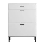 Meuble à chaussures TUYOHW avec 2 tiroirs basculants, Organisateur de rangement autonome pour entrée avec pieds en métal et tiroir supérieur, Blanc