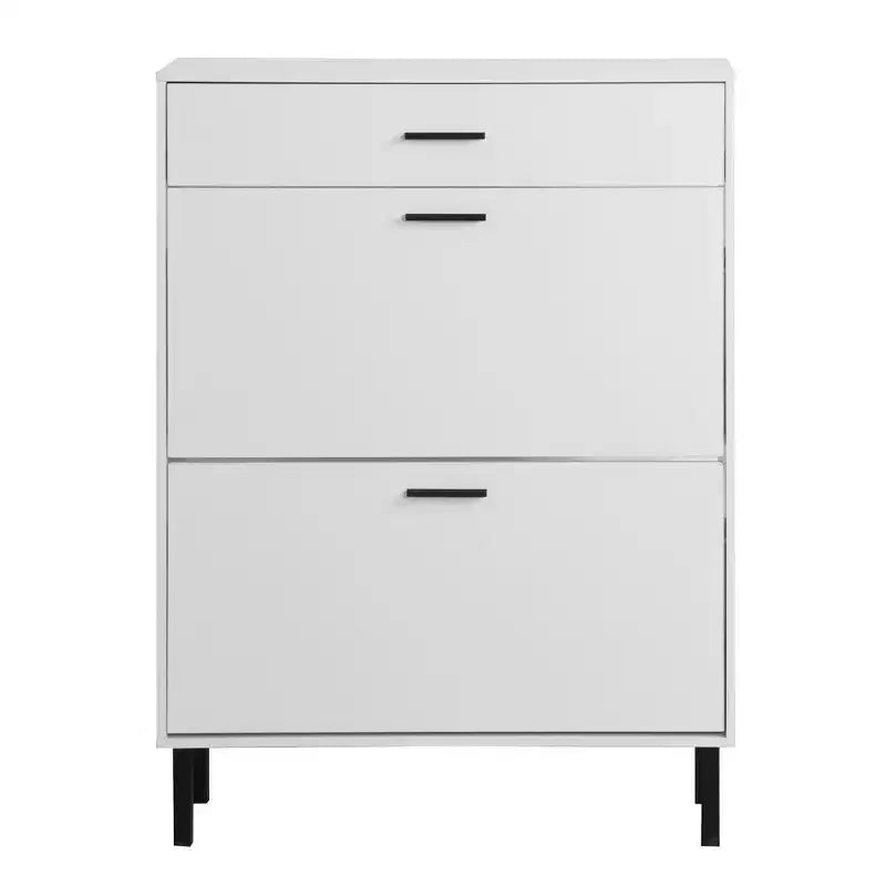 Meuble à chaussures TUYOHW avec 2 tiroirs basculants, Organisateur de rangement autonome pour entrée avec pieds en métal et tiroir supérieur, Blanc