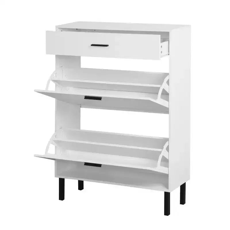 Meuble à chaussures TUYOHW avec 2 tiroirs basculants, Organisateur de rangement autonome pour entrée avec pieds en métal et tiroir supérieur, Blanc