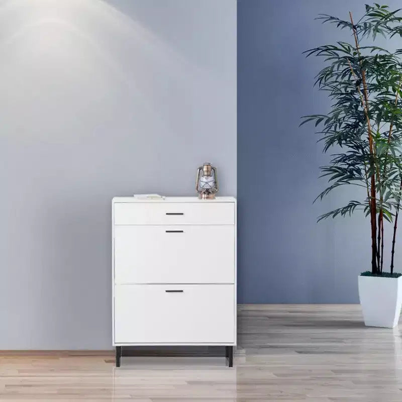 Meuble à chaussures TUYOHW avec 2 tiroirs basculants, Organisateur de rangement autonome pour entrée avec pieds en métal et tiroir supérieur, Blanc